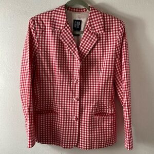 Gap Vintage Retro 90’s Red White Gingham Blazer Sz 8